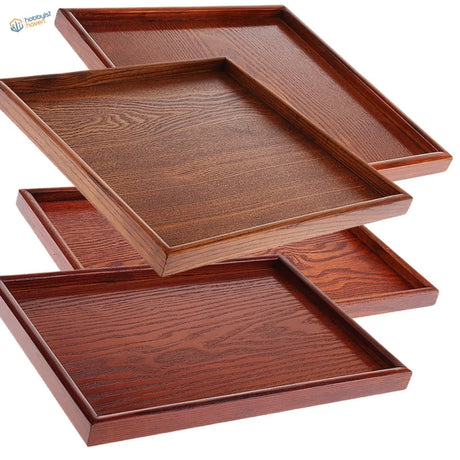 Set of four wooden bases for dioramas, rich brown finish with grain