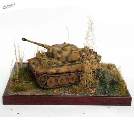Tiger I tank 114 on wooden base for dioramas, scale modeling tool