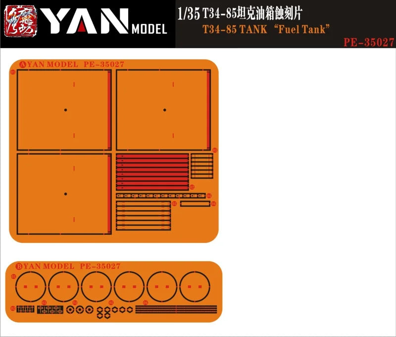 Yan Model PE35027 1/35 photoetch fuel tanks for T-34/85 with orange decals
