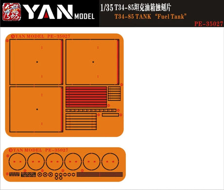 Yan Model PE35027 1/35 photoetch fuel tanks for T-34/85 with orange decals