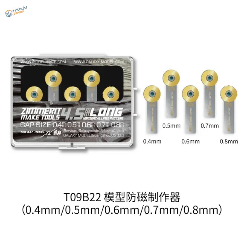 Zimmerit making tool: 5 precision bits in clear case with gold heads