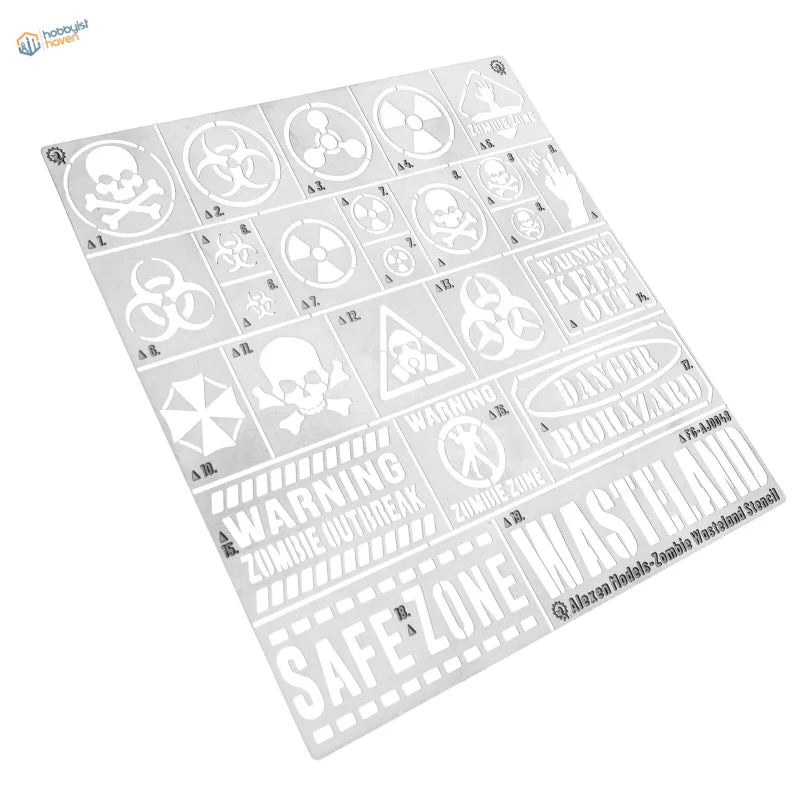 Zombie contamination stencil sheet for scale modeling tools