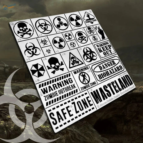 Zombie contamination stencil sheet for scale modeling tools