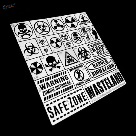 Zombie contamination stencil sheet for scale modeling tools