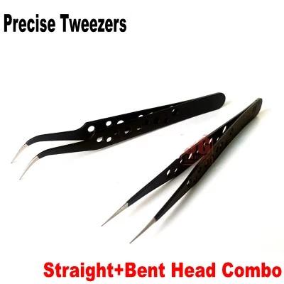 2x Premium Tweezers (Bent Head + Straight Head Set)